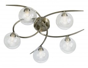 Plafonnier à 5 lampes Design en métal laiton et verre transparent – Idéal pour une décoration lumineuse sophistiquée – Dakar, Sénégal.