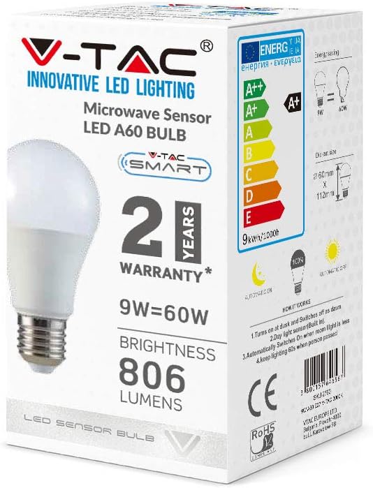 Ampoule LED A60 E27 9W RA80 Capteur Micro-ondes Lumière Blanche Froide