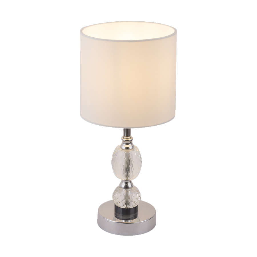 BRONN - Lampe à poser en métal chromé et textile blanc Ø21