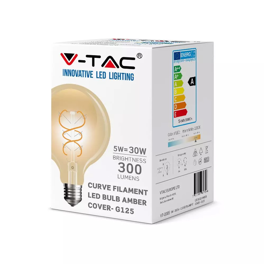 Ampoule LED Filament G125 E27 5W Lumière Jaune