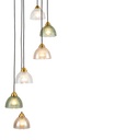 Lustre 6 lampes Split en métal cognac noir doré et verre clair, vert. Dakar, Sénégal