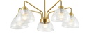 Zoom sur le lustre 5 lampes Léonore en métal doré et verre transparent. Disponible sur Dakar, Sénégal