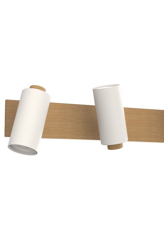 Applique / spot 4 lampes Anthioche en métal blanc sablé et bois naturel, disponible sur Dakar, Sénégal