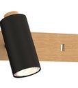 Zoom sur l'applique / Spot Anthioche en métal noir sablé et bois naturel avec port USB