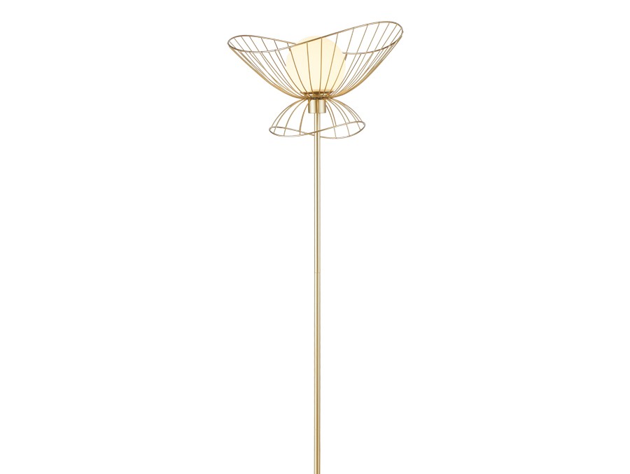 Détails du lampadaire Sophiste en métal doré et verre blanc