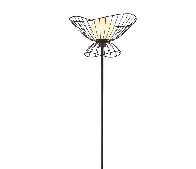 Lampadaire Sophiste en métal noir et verre blanc