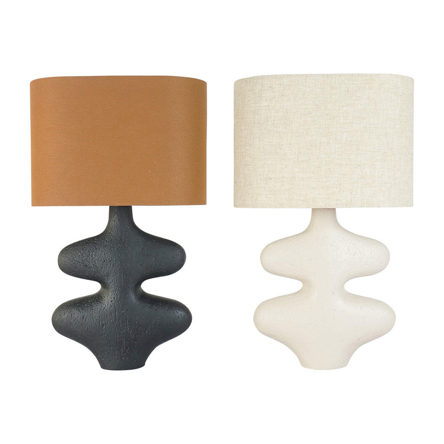 Lampe à poser organique en résine et tissu beige