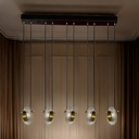 Lustre 5 lampes LED Austral en métal noir et or, cristal acrylique