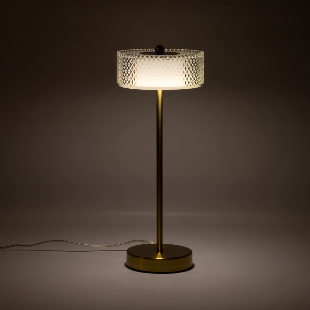 Lampe à poser LED cristal en acrylique et métal bronze