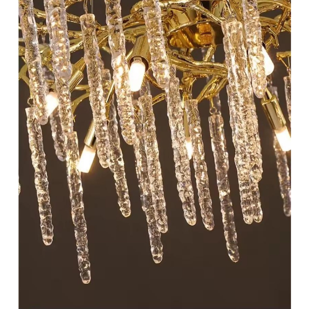 Lustre 9 lampes Majestic en aluminium doré ,cristal