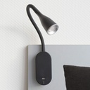 Lampe de bureau LED Pixia en métal silicone noir avec port USB