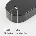 Lampe de bureau LED Pixia en métal silicone noir avec port USB