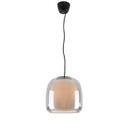 Suspension Lunox en métal noir et verre transparent fumé avec abat-jour interne opaque