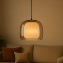 Suspension Lunox en métal noir et verre transparent fumé avec abat-jour interne opaque