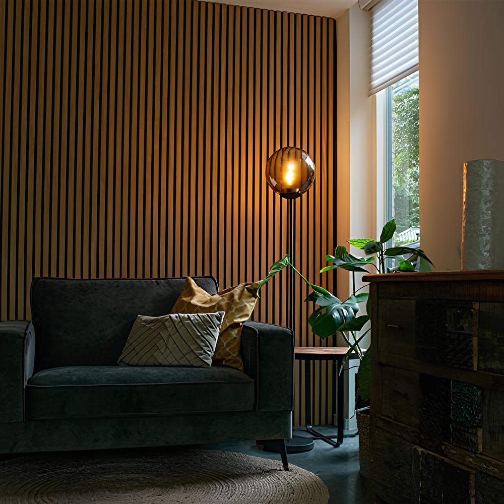 Lampadaire Solana en métal noir et verre fumé H143