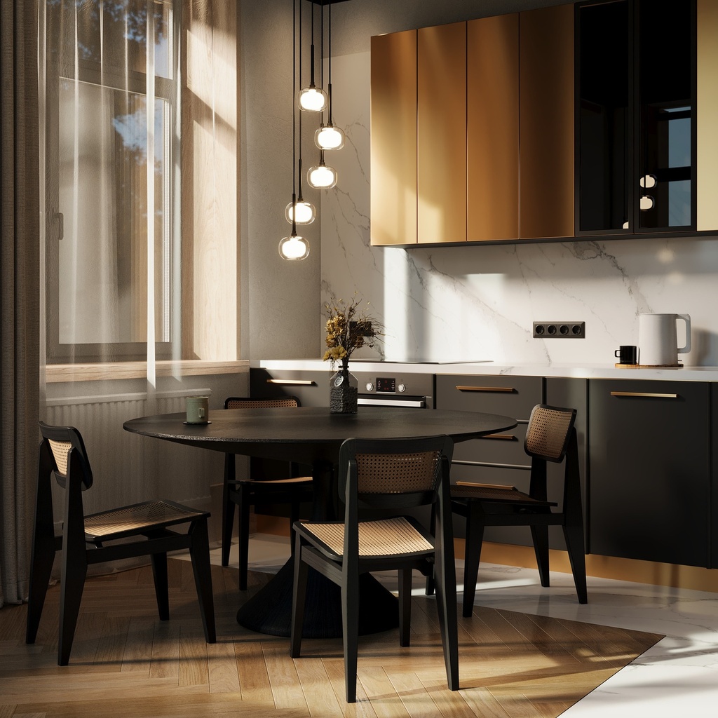 Lustre Zora 5 lampes en métal noir mat avec verre fumé opale