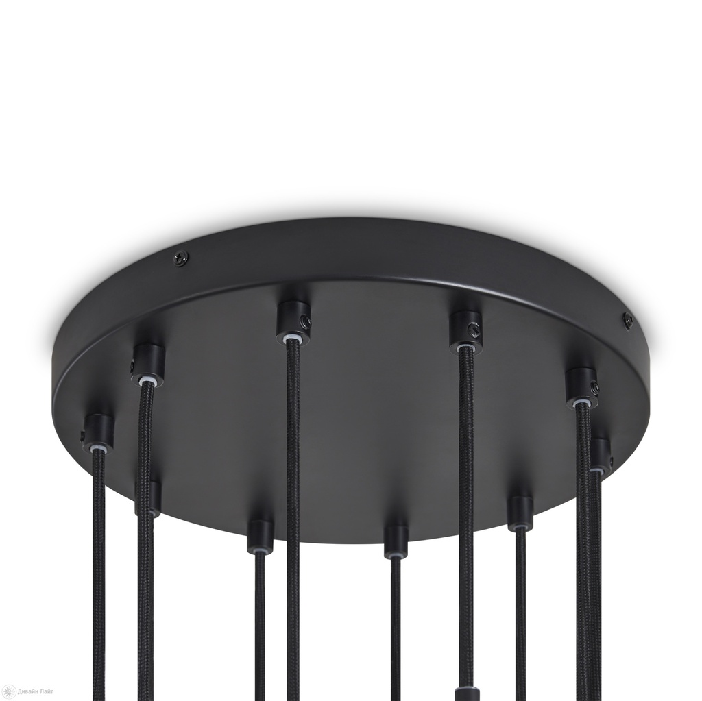 Lustre Zora 10 lampes en métal noir mat avec verre fumé opale