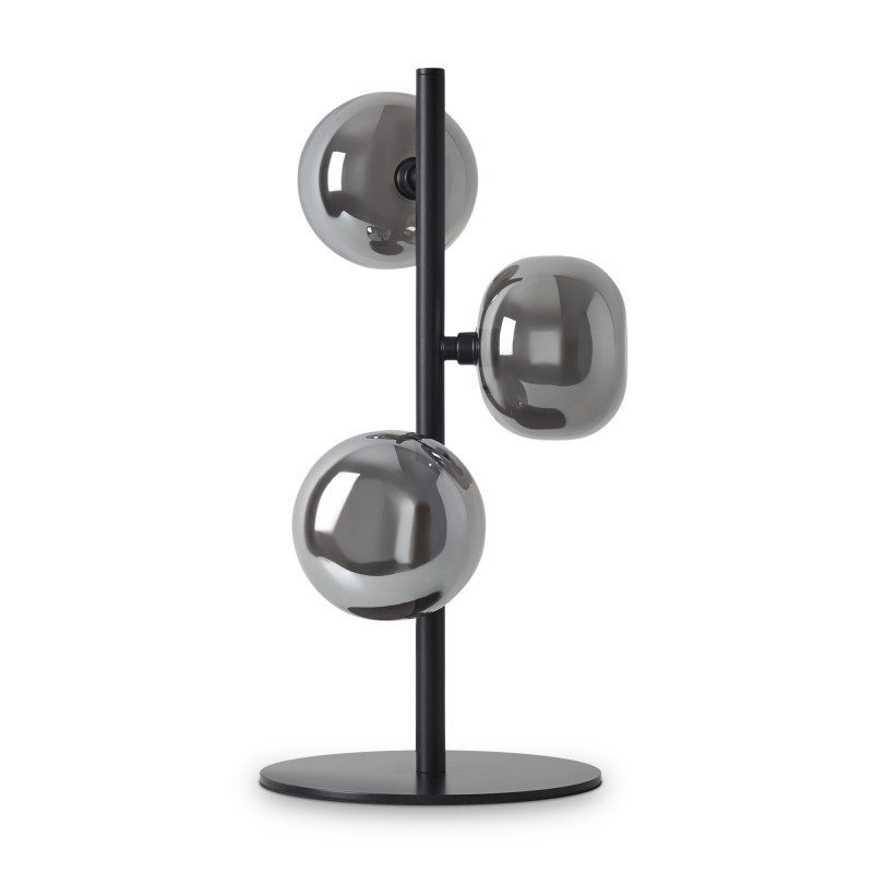 Lampe à poser Zora en métal noir mat avec verre fumé opale