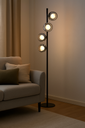 Lampadaire Zora 5 lampes en métal noir mat avec verre fumé opale