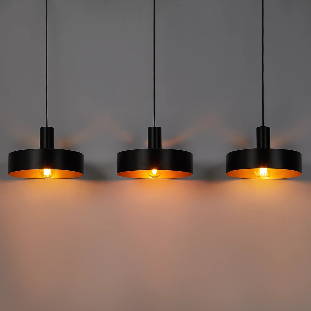 Lustre 3 lampes Torino en métal noir dorée