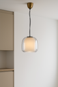Suspension Lunox en métal laiton et verre transparent avec abat-jour interne opaque blanc