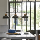 CLAYTON - Lustre 3 lampes industrielle en métal noir / bois