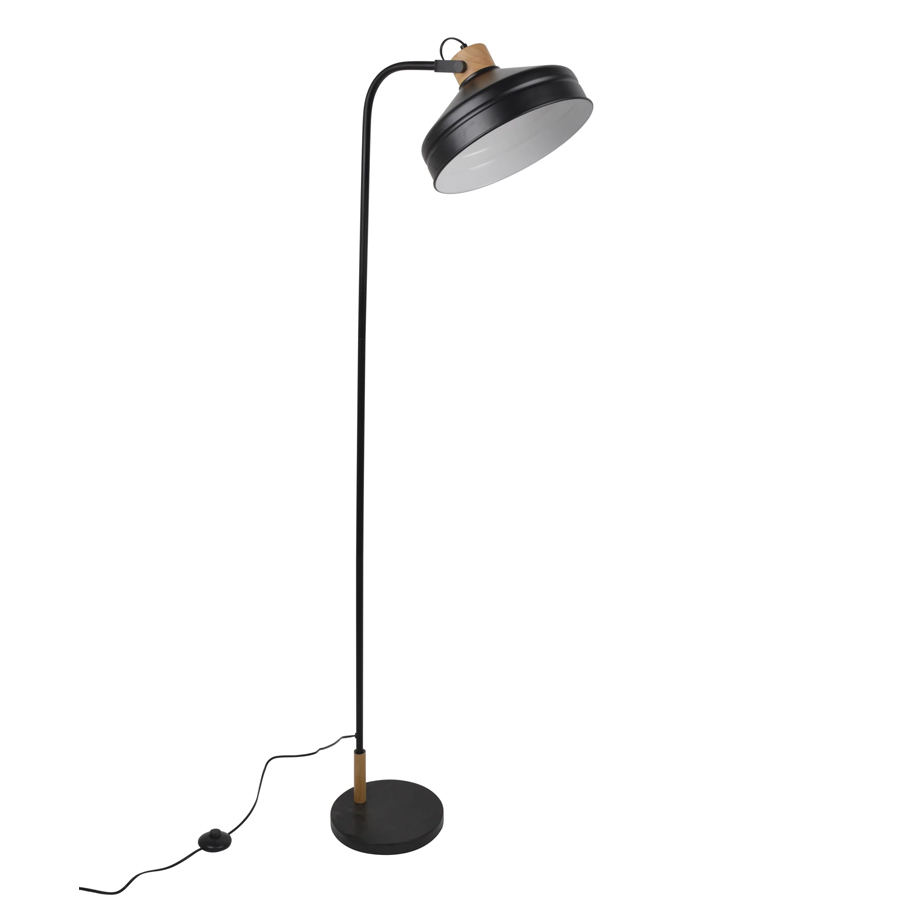 CLAYTON - Lampadaire en métal noir et bois naturel H161