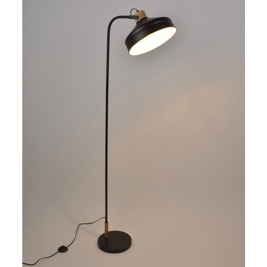 CLAYTON - Lampadaire en métal noir et bois naturel H161