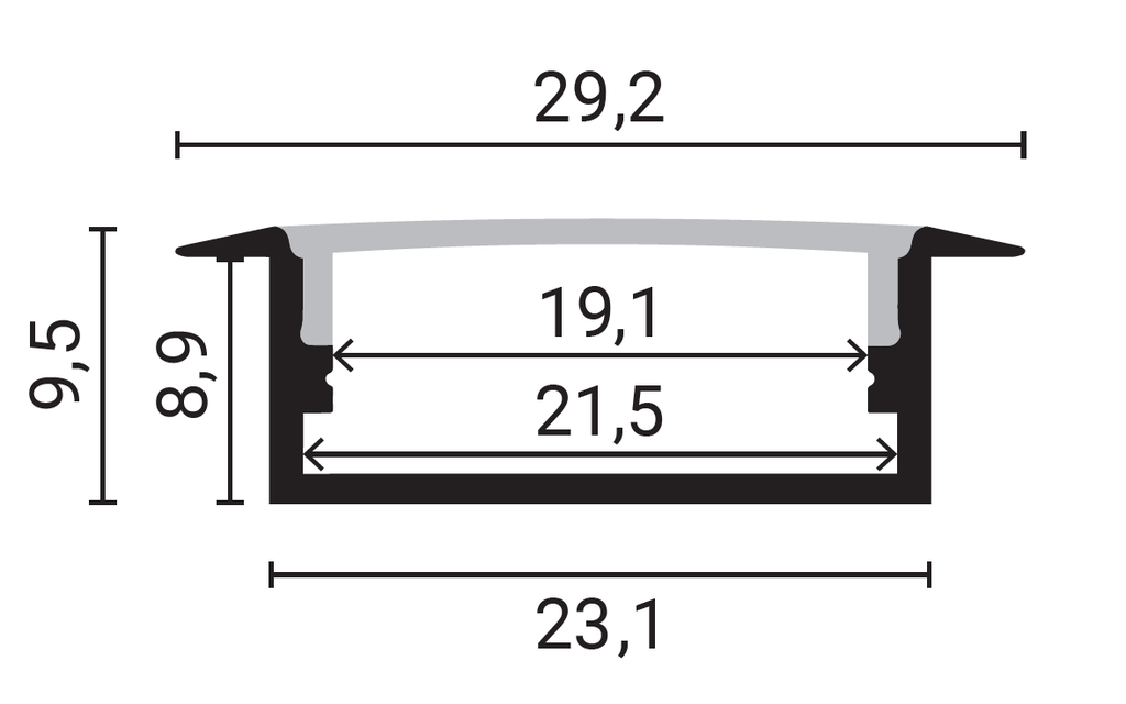Profilé aluminium pour bande LED encastrée L=2m
