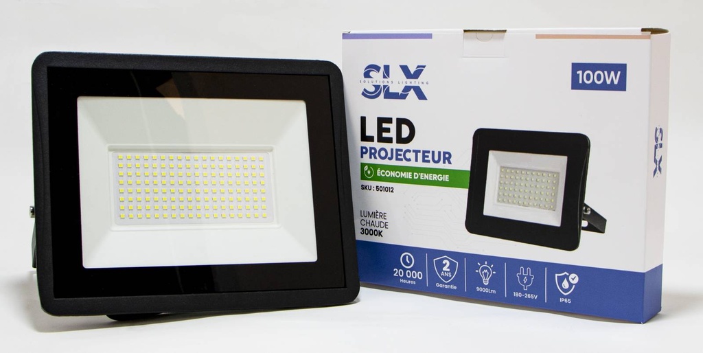 Projecteur LED 100W SMD noir lumière jaune étanche IP65