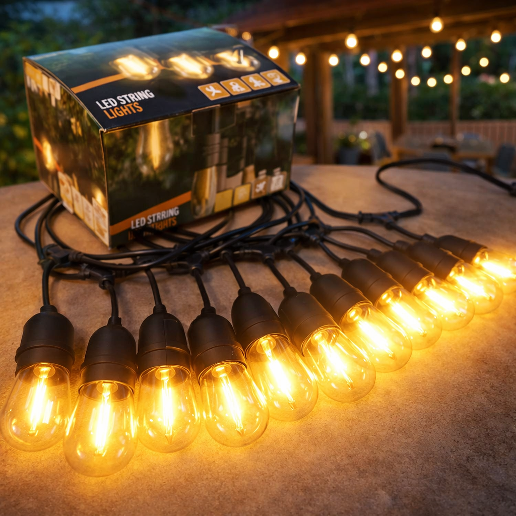 Guirlande 10m noir avec 10 ampoules espacées de 0,98m S14 E27 1W 110V 2700K IP65