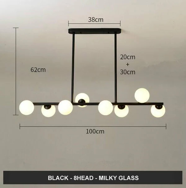 Lustre 8 lampes 100*62cm noir E27 sans ampoule