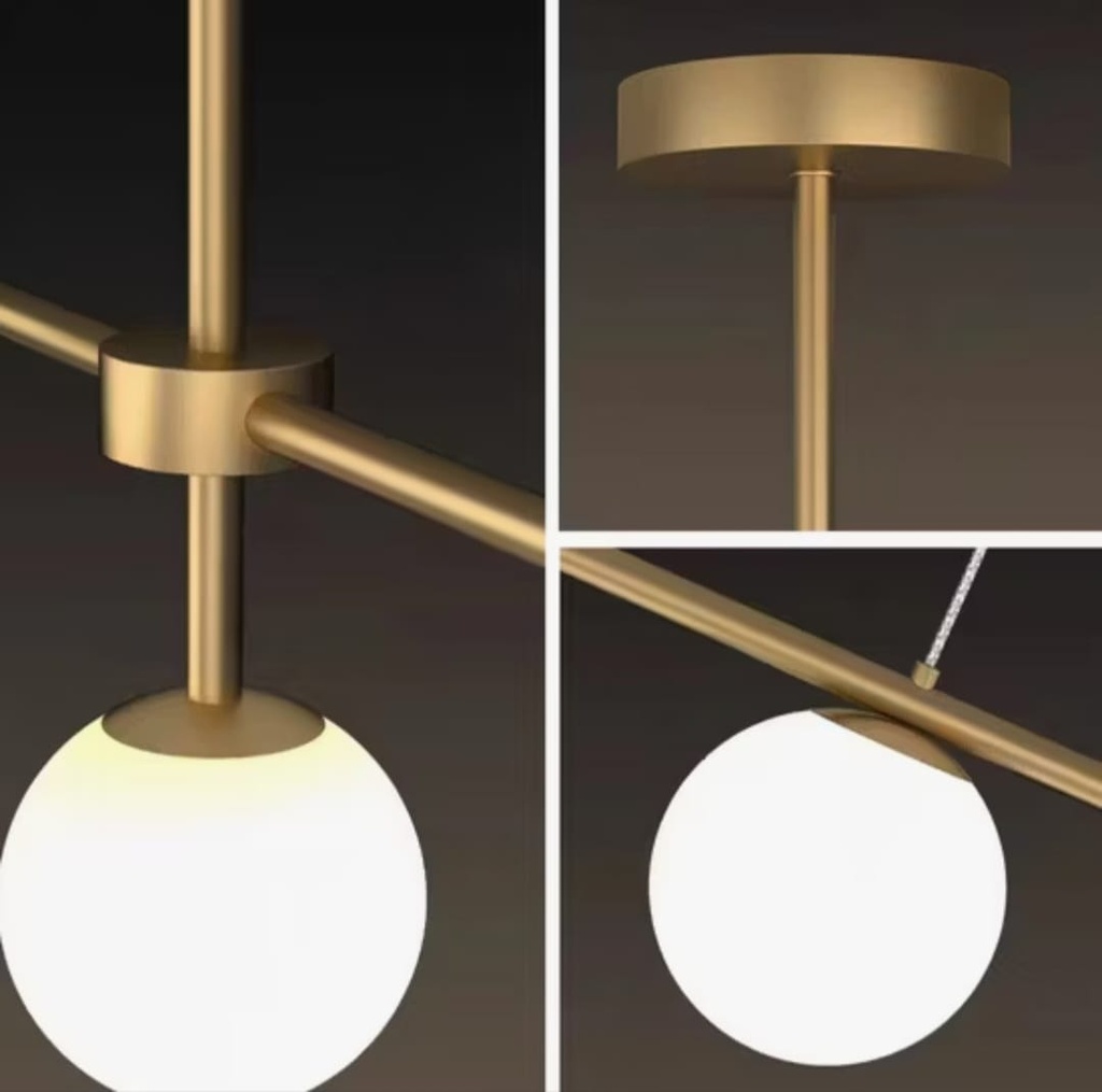 Lustre Royale 5 lampes en métal doré et verre blanc