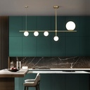 Lustre Royale 5 lampes en métal doré et verre blanc