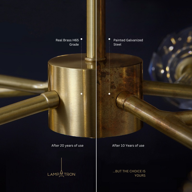 Lustre Diamant 9 lampes en métal laiton et verre cristal