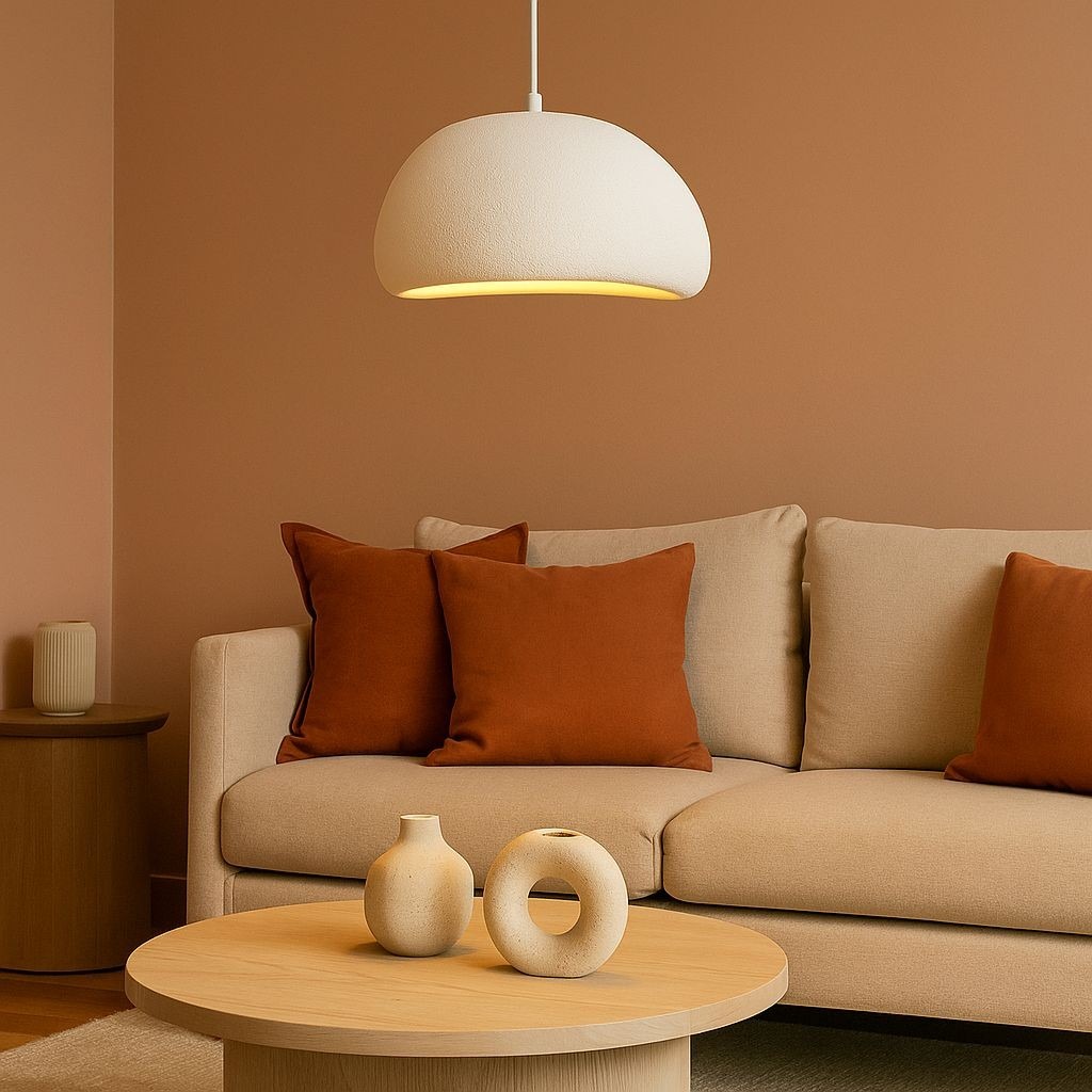 Suspension wabi sabi en résine texturée blanche