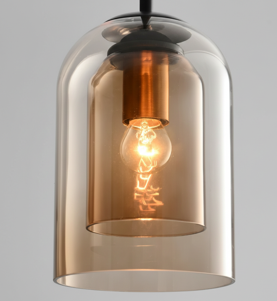 Suspension Jani en métal noir et double verre ambré