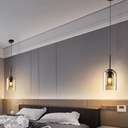 Suspension Jani en métal noir et double verre ambré