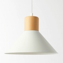 Lustre 3 lampes cône linéaires en métal blanc et bois marron