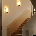 Applique murale frosted vintage en bois et verre cube