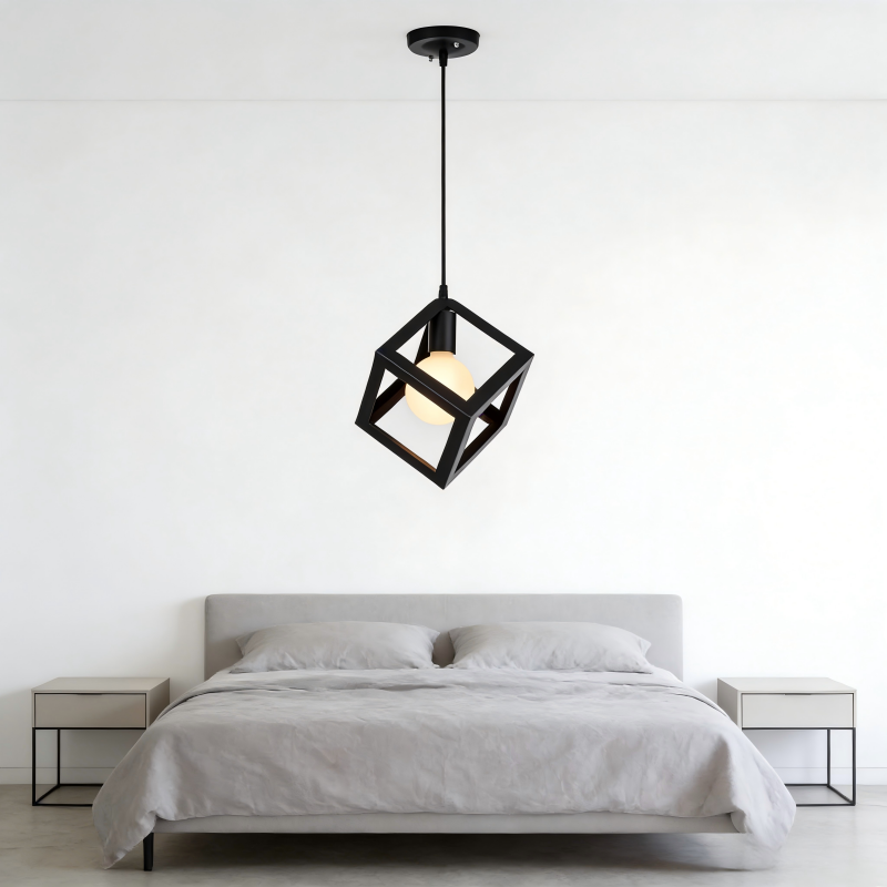 Suspension forme carrée hagar en fer forgé noir