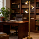 Lampadaire 3 lampes Jacob en métal et abat-jour en métal doré