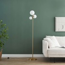 Lampadaire 3 lampes melinda en métal doré avec de verre blanc