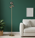 Lampadaire 3 lampes melinda en métal doré avec de verre fumé