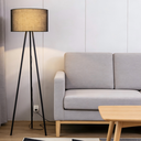 Lampadaire moderne en métal noir et textile marron