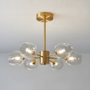 Lustre Lucciano 6 lampes en métal doré et verre transparent