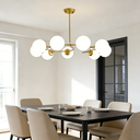 Lustre Orion 9 lampes en métal doré et verre blanc