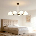 Lustre Orion 9 lampes en métal noir et verre blanc