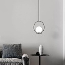 Suspension Adrienna en metal noir et verre blanc opale