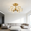 Lustre Clairon 6 lampes métal laiton et verre cristal